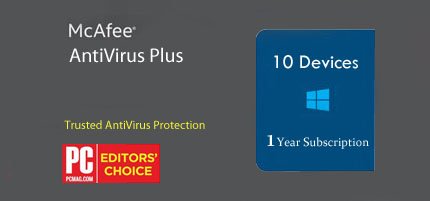 McAfee® AntiVirus Plus, 1-year, 10 Devices (PC/MacOS®/Android/iOS) Latest Version ESD